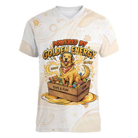 Powered By Golden Energy Women V-Neck T-Shirt Golden Retriever In Toy Retro Comic Crate Art
