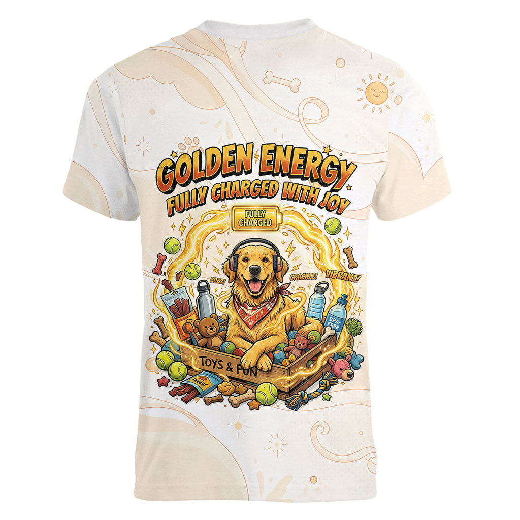 Powered By Golden Energy Women V-Neck T-Shirt Golden Retriever In Toy Retro Comic Crate Art