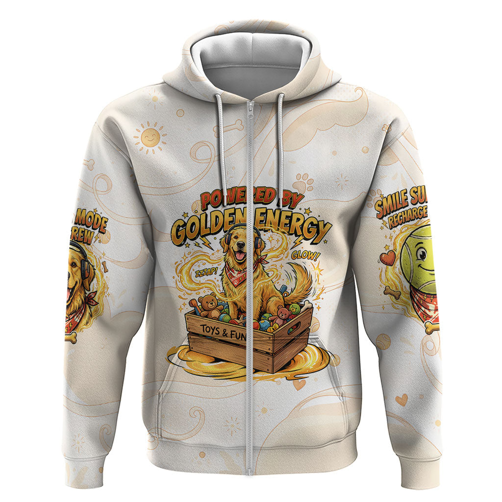 Powered By Golden Energy Zip Hoodie Golden Retriever In Toy Retro Comic Crate Art
