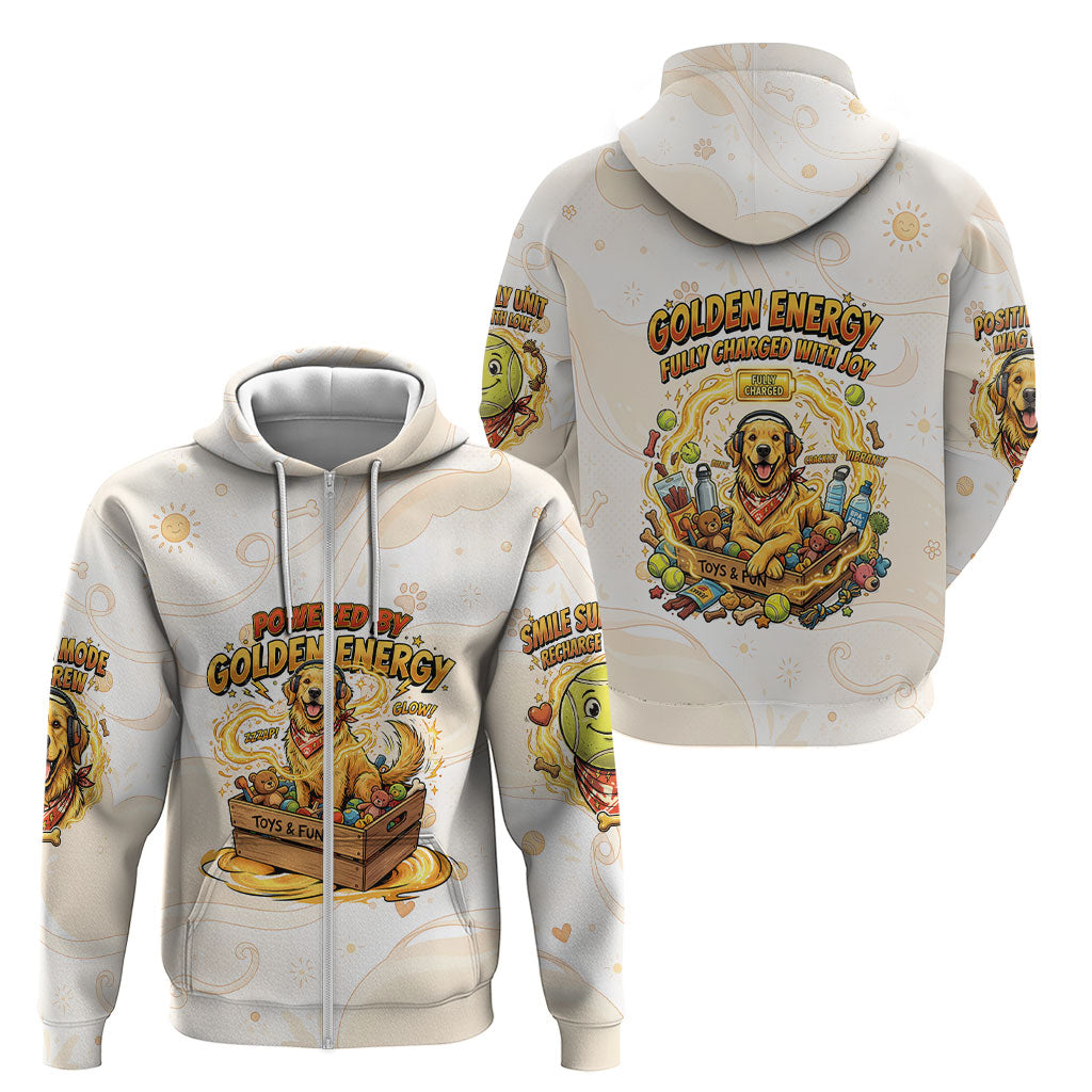 Powered By Golden Energy Zip Hoodie Golden Retriever In Toy Retro Comic Crate Art