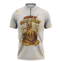 Powered By Golden Energy Zipper Polo Shirt Golden Retriever In Toy Retro Comic Crate Art