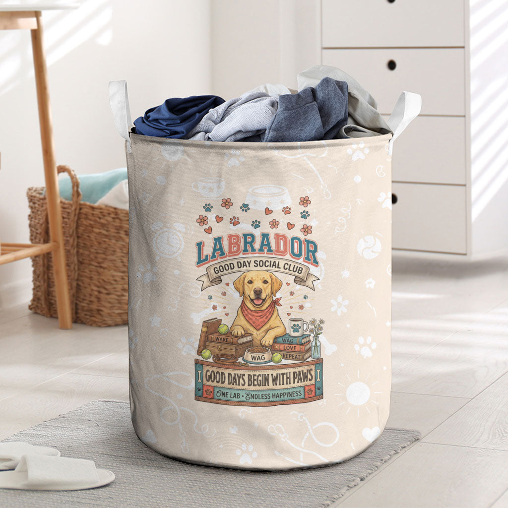Labrador Good Days Start With A Lab Laundry Basket Retro Cute Yellow Lab Paws And Tennis Balls