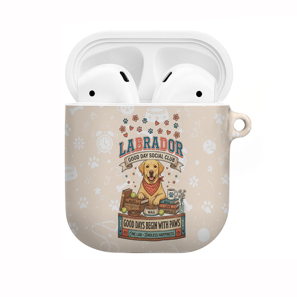 Labrador Good Days Start With A Lab AirPods Case Retro Cute Yellow Lab Paws And Tennis Balls