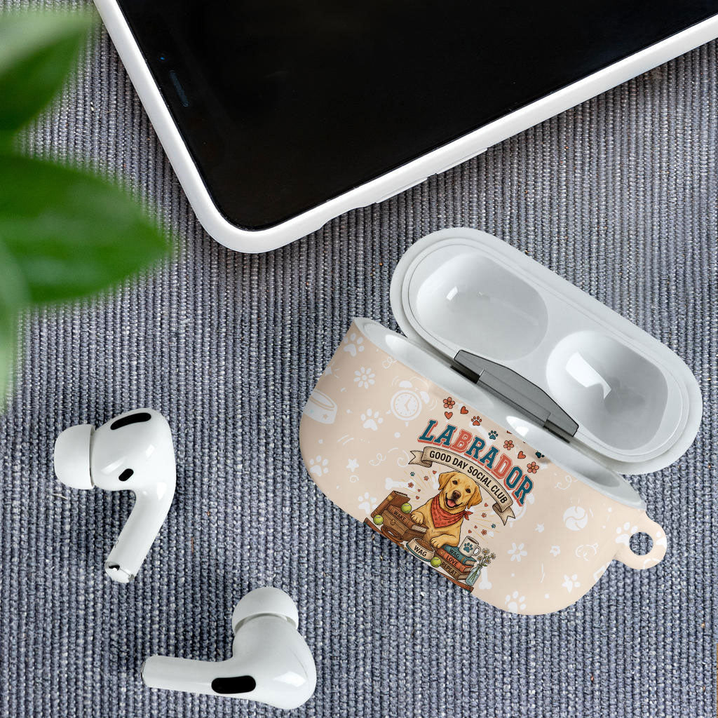 Labrador Good Days Start With A Lab AirPods Case Retro Cute Yellow Lab Paws And Tennis Balls
