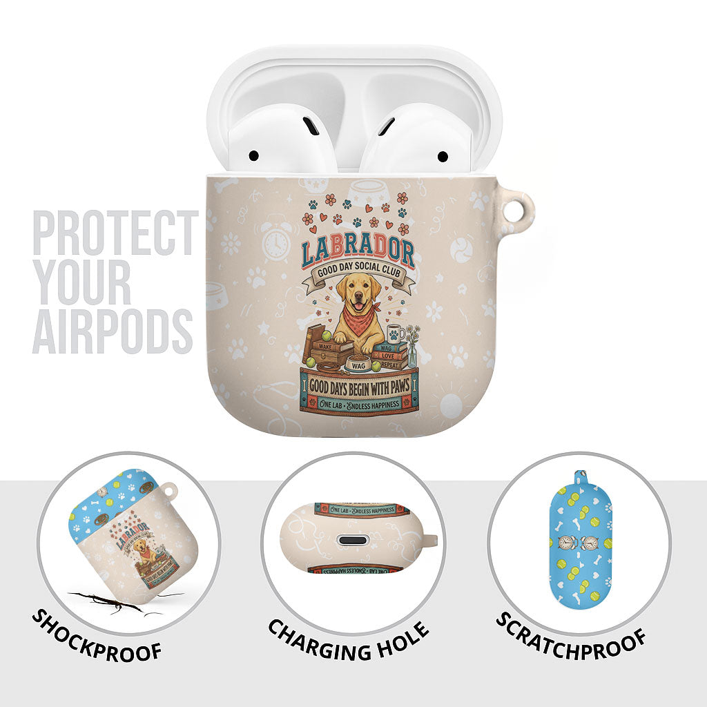 Labrador Good Days Start With A Lab AirPods Case Retro Cute Yellow Lab Paws And Tennis Balls