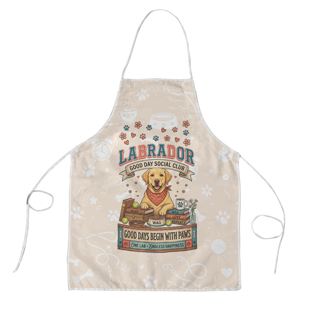 Labrador Good Days Start With A Lab Apron Retro Cute Yellow Lab Paws And Tennis Balls