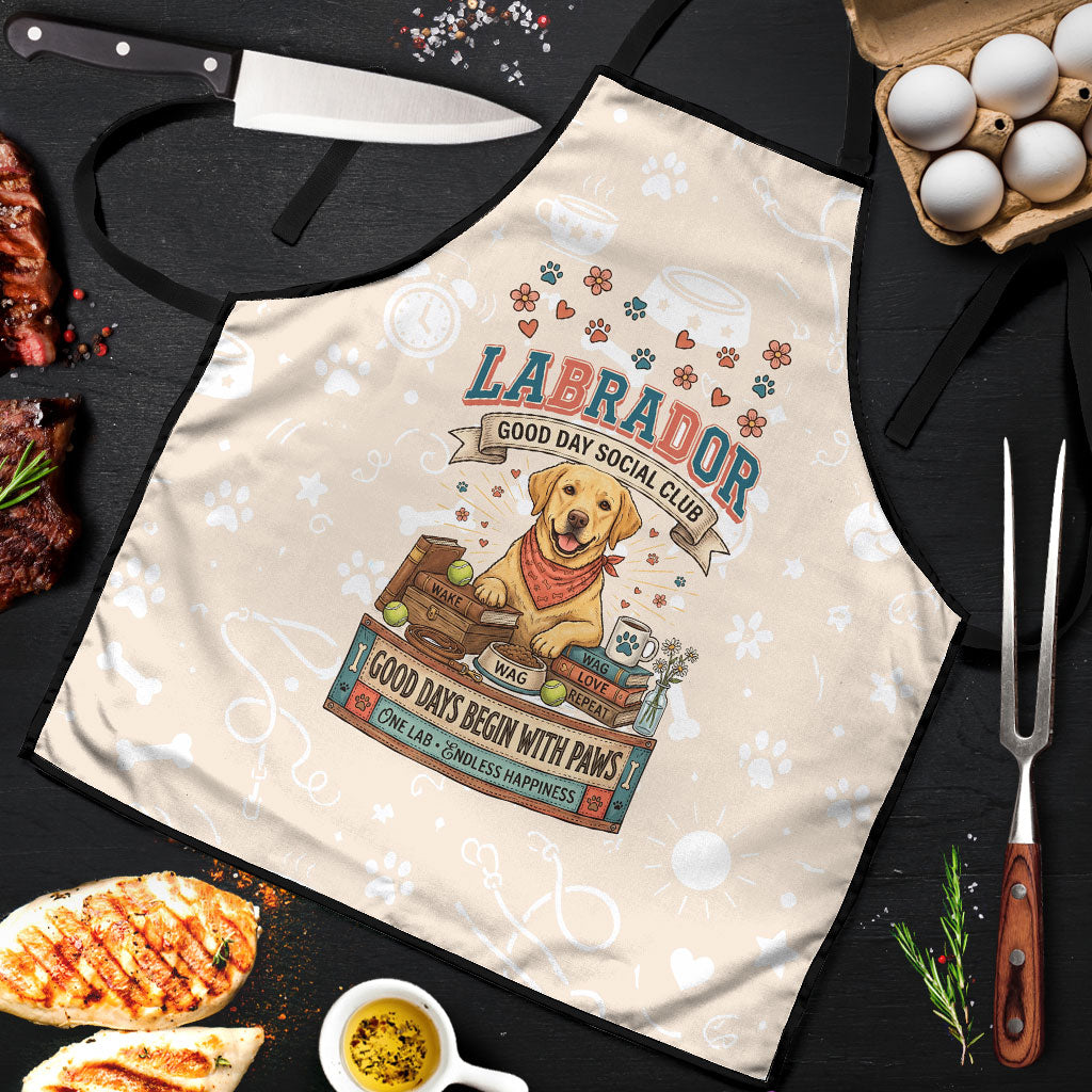 Labrador Good Days Start With A Lab Apron Retro Cute Yellow Lab Paws And Tennis Balls