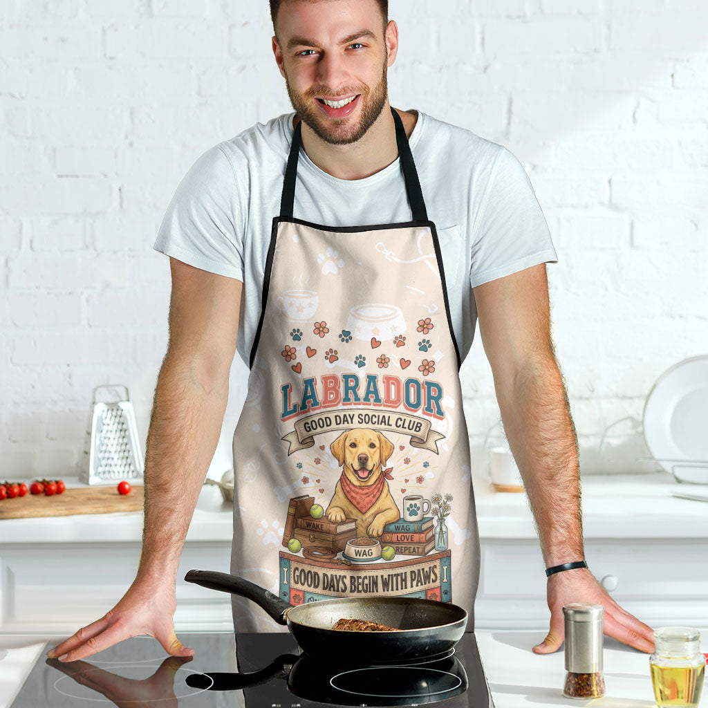 Labrador Good Days Start With A Lab Apron Retro Cute Yellow Lab Paws And Tennis Balls