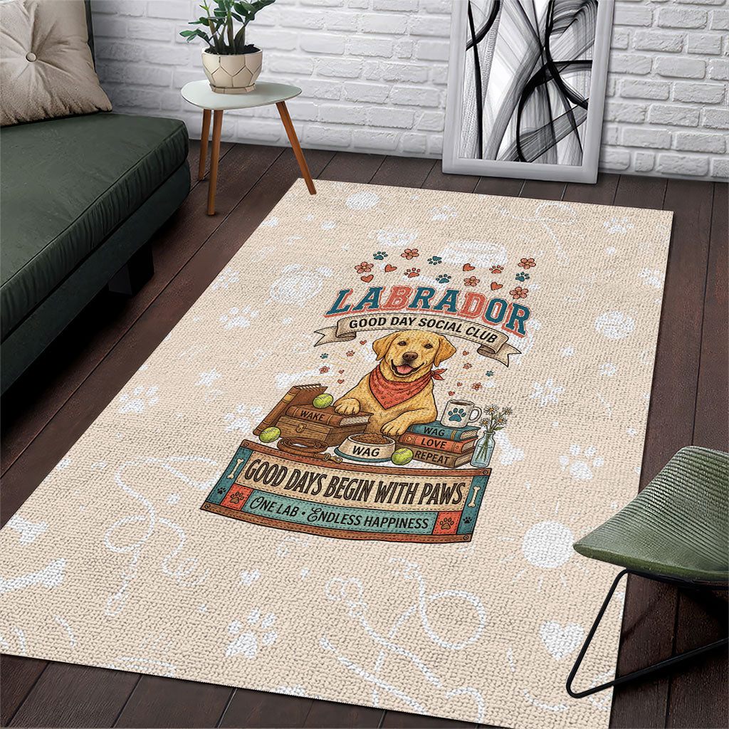Labrador Good Days Start With A Lab Area Rug Retro Cute Yellow Lab Paws And Tennis Balls