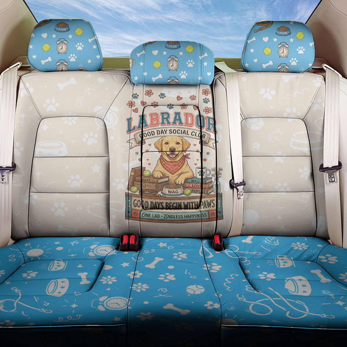 Labrador Good Days Start With A Lab Back Car Seat Cover Retro Cute Yellow Lab Paws And Tennis Balls