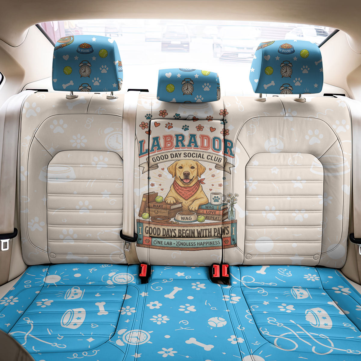 Labrador Good Days Start With A Lab Back Car Seat Cover Retro Cute Yellow Lab Paws And Tennis Balls