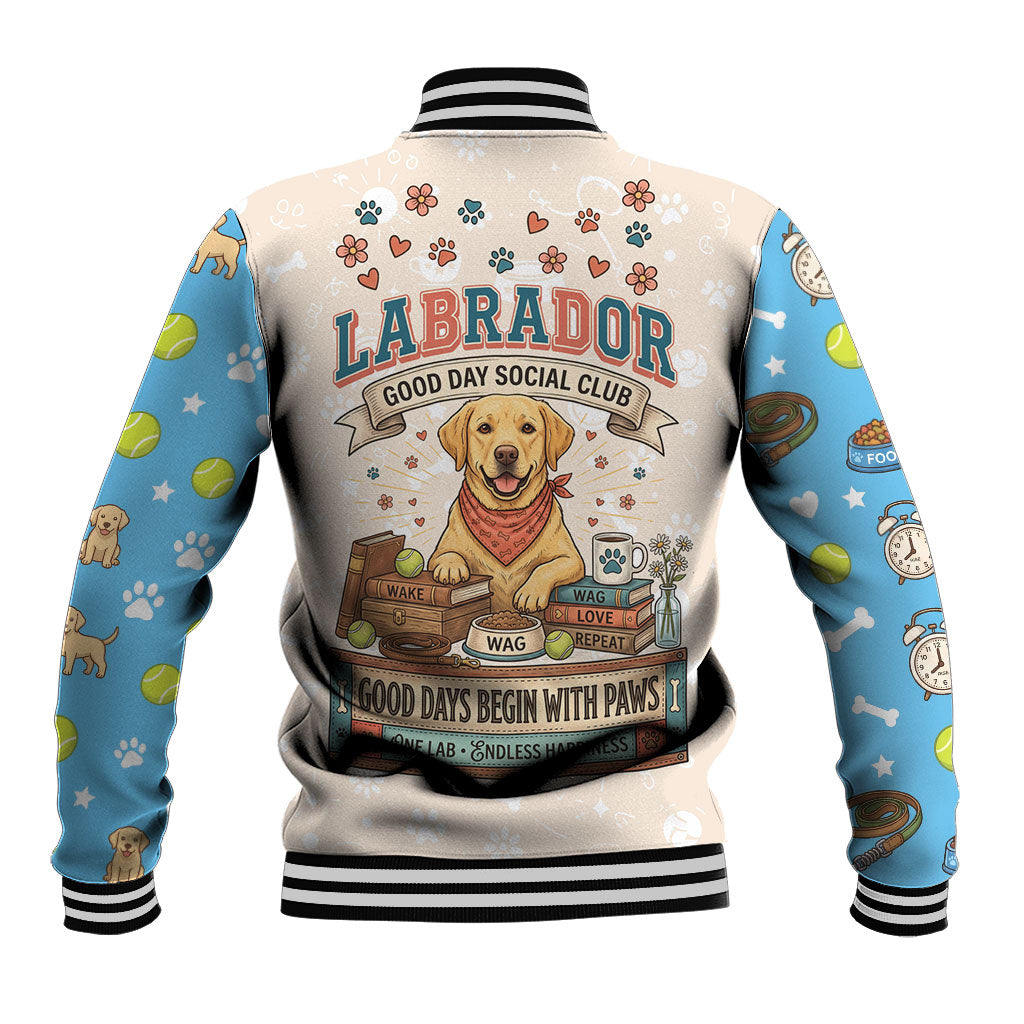Labrador Good Days Start With A Lab Baseball Jacket Retro Cute Yellow Lab Paws And Tennis Balls