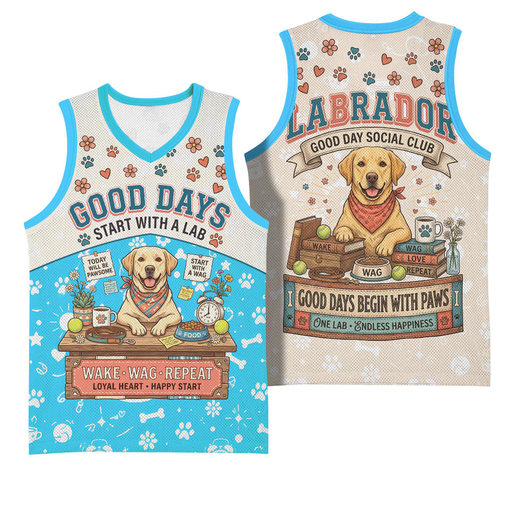 Labrador Good Days Start With A Lab Basketball Jersey Retro Cute Yellow Lab Paws And Tennis Balls