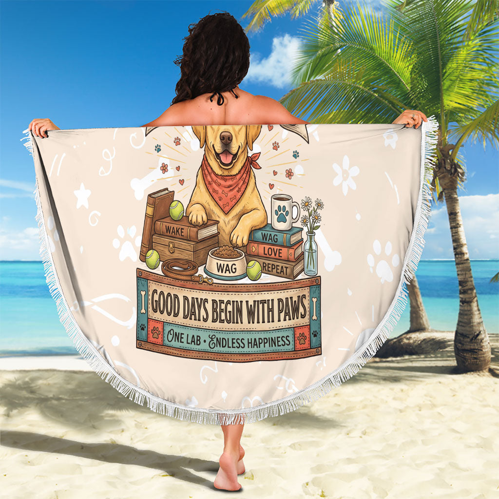 Labrador Good Days Start With A Lab Beach Blanket Retro Cute Yellow Lab Paws And Tennis Balls