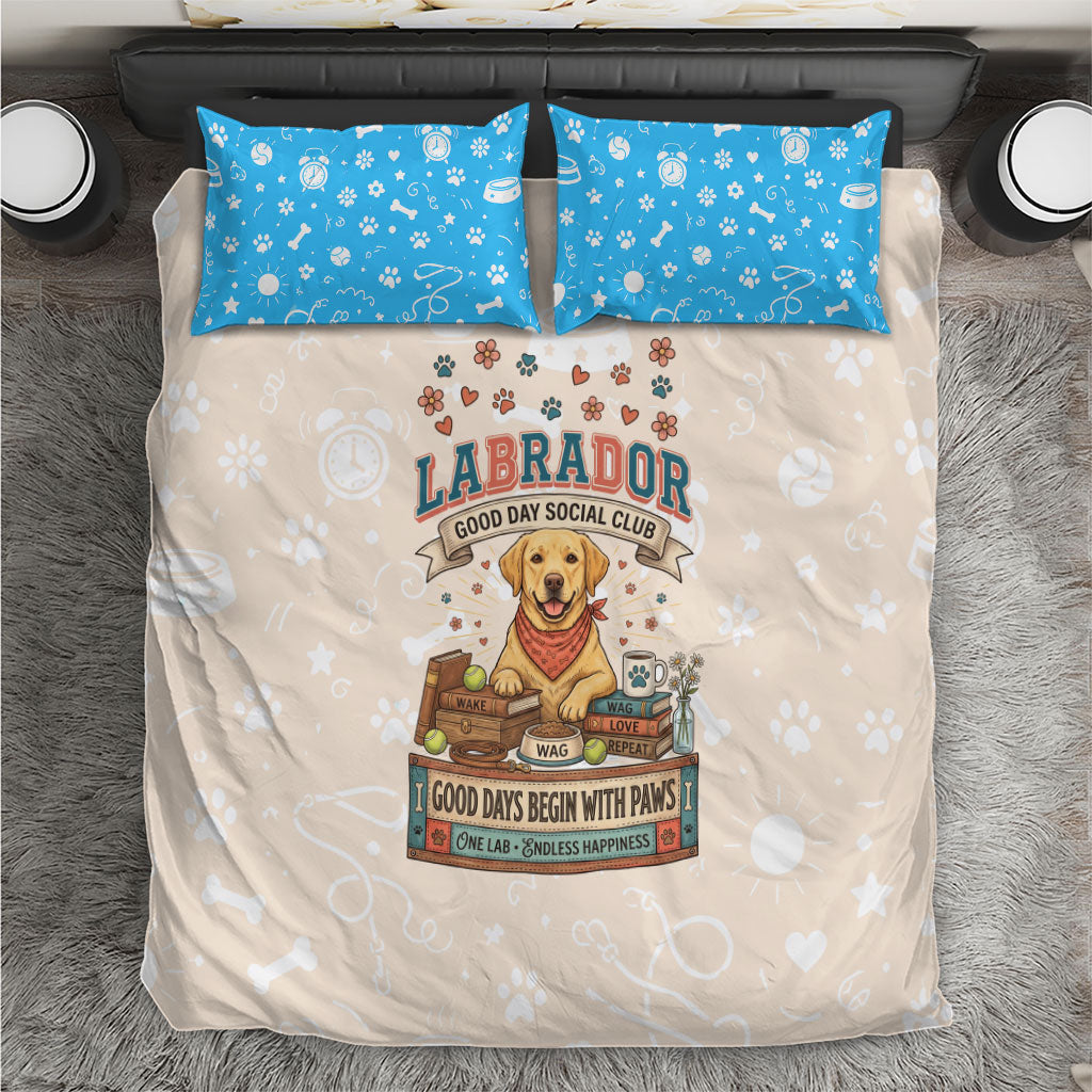Labrador Good Days Start With A Lab Bedding Set Retro Cute Yellow Lab Paws And Tennis Balls