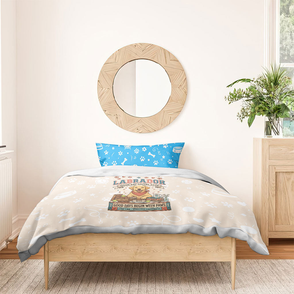 Labrador Good Days Start With A Lab Bedding Set Retro Cute Yellow Lab Paws And Tennis Balls
