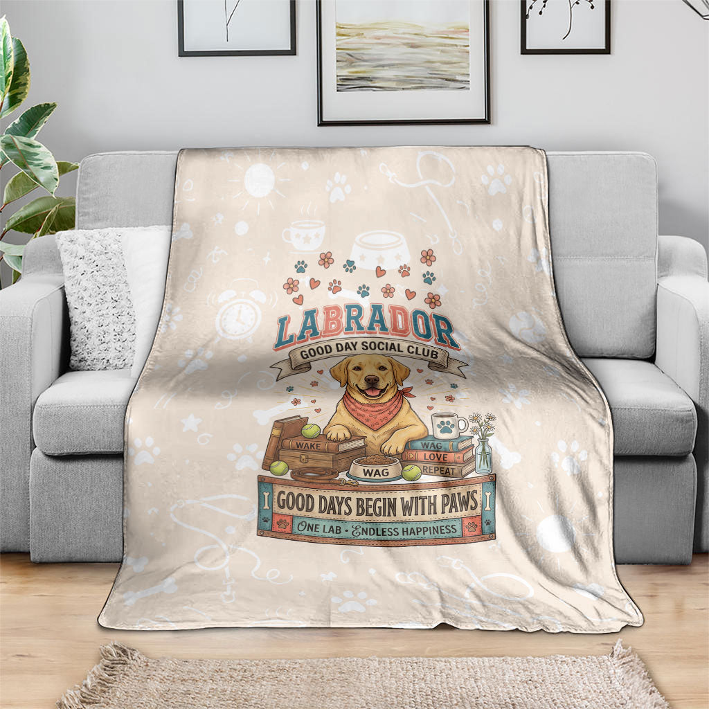 Labrador Good Days Start With A Lab Blanket Retro Cute Yellow Lab Paws And Tennis Balls