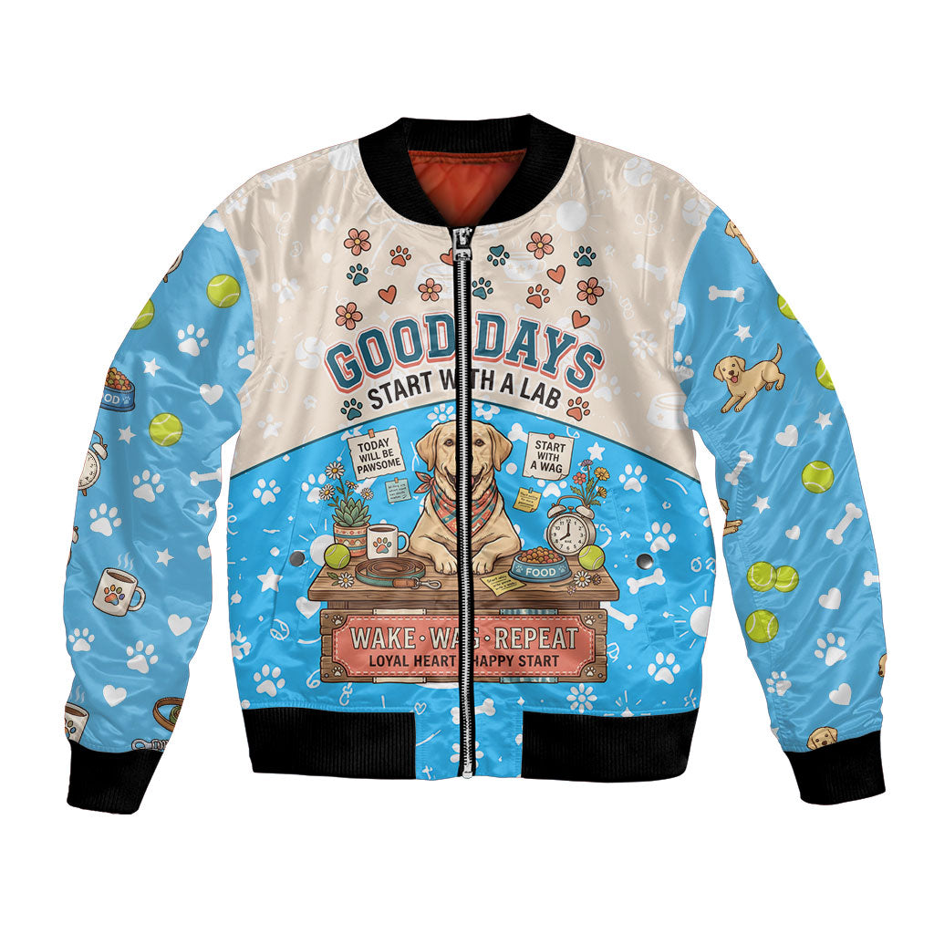 Labrador Good Days Start With A Lab Bomber Jacket Retro Cute Yellow Lab Paws And Tennis Balls