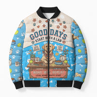 Labrador Good Days Start With A Lab Bomber Puffer Jacket Retro Cute Yellow Lab Paws And Tennis Balls
