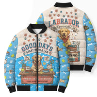 Labrador Good Days Start With A Lab Bomber Puffer Jacket Retro Cute Yellow Lab Paws And Tennis Balls