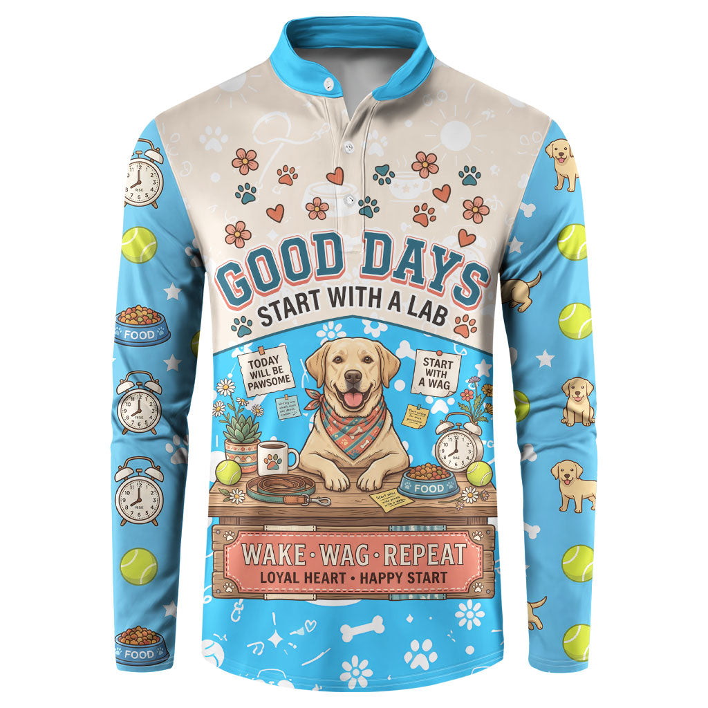 Labrador Good Days Start With A Lab Button Sweatshirt Retro Cute Yellow Lab Paws And Tennis Balls