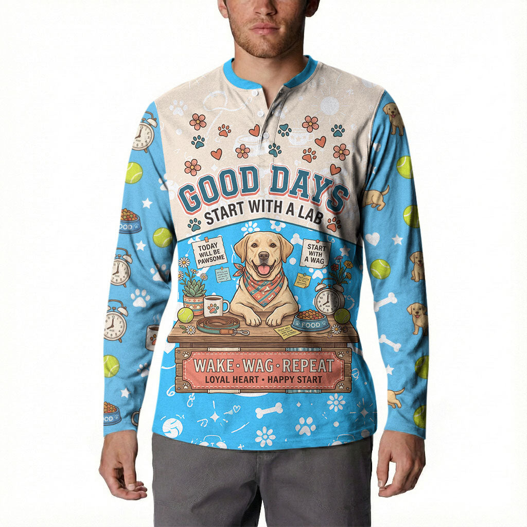 Labrador Good Days Start With A Lab Button Sweatshirt Retro Cute Yellow Lab Paws And Tennis Balls