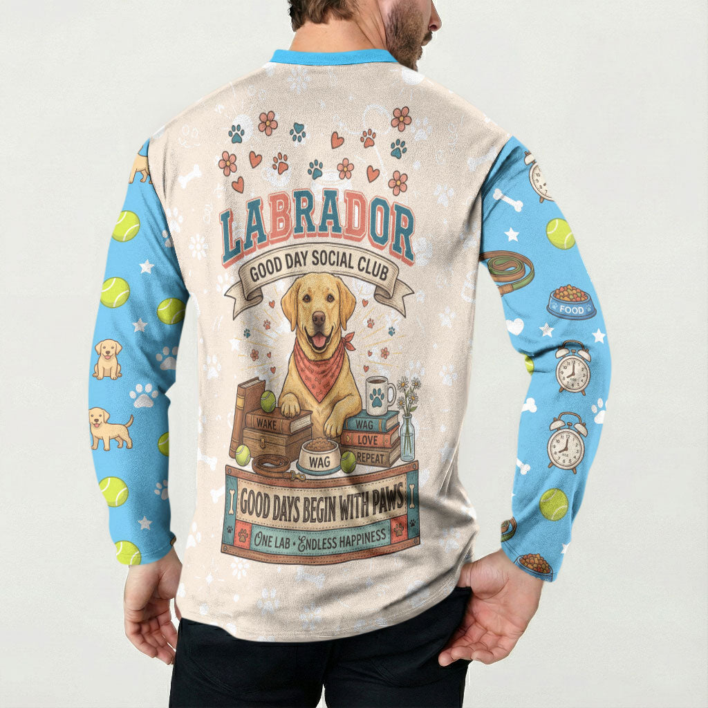 Labrador Good Days Start With A Lab Button Sweatshirt Retro Cute Yellow Lab Paws And Tennis Balls