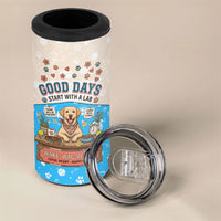 Labrador Good Days Start With A Lab 4 in 1 Can Cooler Tumbler Retro Cute Yellow Lab Paws And Tennis Balls