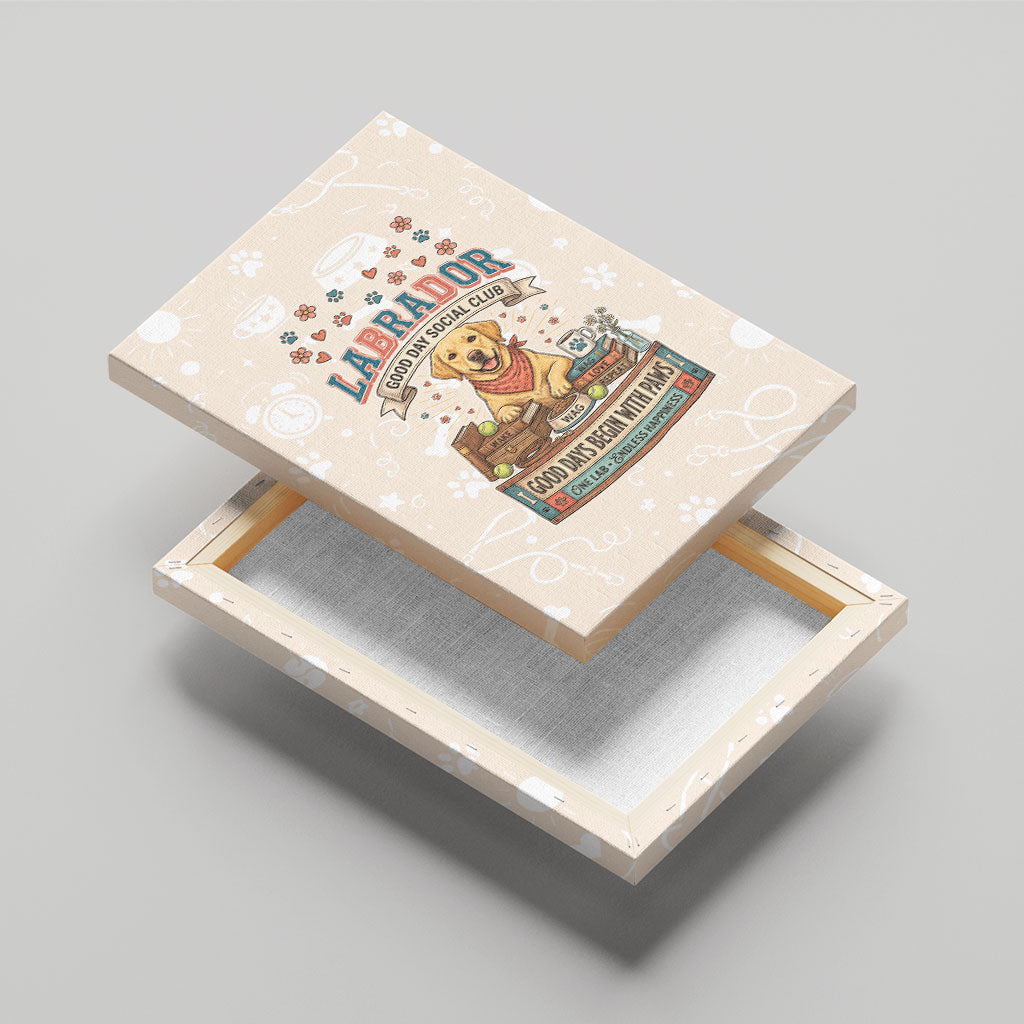 Labrador Good Days Start With A Lab Canvas Wall Art Retro Cute Yellow Lab Paws And Tennis Balls