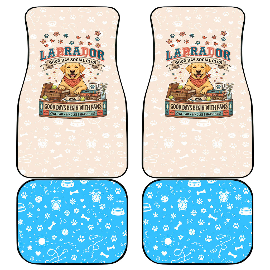 Labrador Good Days Start With A Lab Car Mats Retro Cute Yellow Lab Paws And Tennis Balls