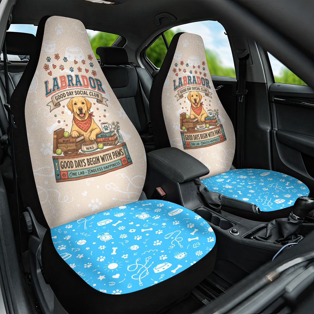 Labrador Good Days Start With A Lab Car Seat Cover Retro Cute Yellow Lab Paws And Tennis Balls