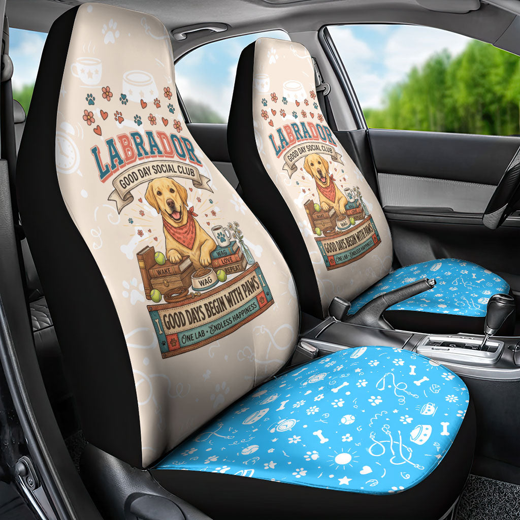 Labrador Good Days Start With A Lab Car Seat Cover Retro Cute Yellow Lab Paws And Tennis Balls