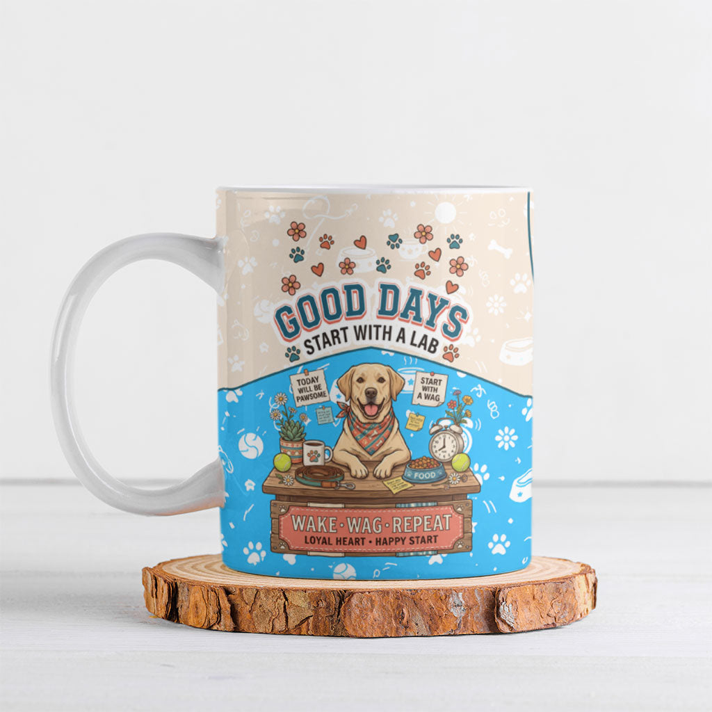 Labrador Good Days Start With A Lab Ceramic Mug Retro Cute Yellow Lab Paws And Tennis Balls