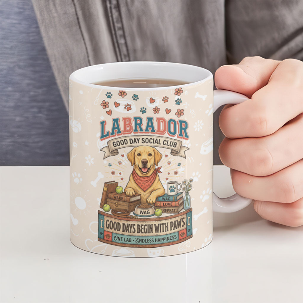 Labrador Good Days Start With A Lab Ceramic Mug Retro Cute Yellow Lab Paws And Tennis Balls