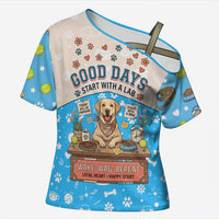 Labrador Good Days Start With A Lab Cross Shoulder Shirt Retro Cute Yellow Lab Paws And Tennis Balls