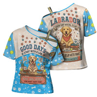 Labrador Good Days Start With A Lab Cross Shoulder Shirt Retro Cute Yellow Lab Paws And Tennis Balls