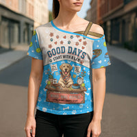 Labrador Good Days Start With A Lab Cross Shoulder Shirt Retro Cute Yellow Lab Paws And Tennis Balls
