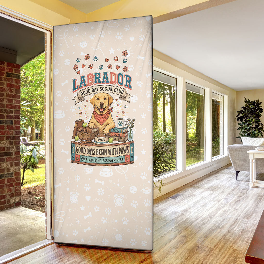 Labrador Good Days Start With A Lab Door Cover Retro Cute Yellow Lab Paws And Tennis Balls