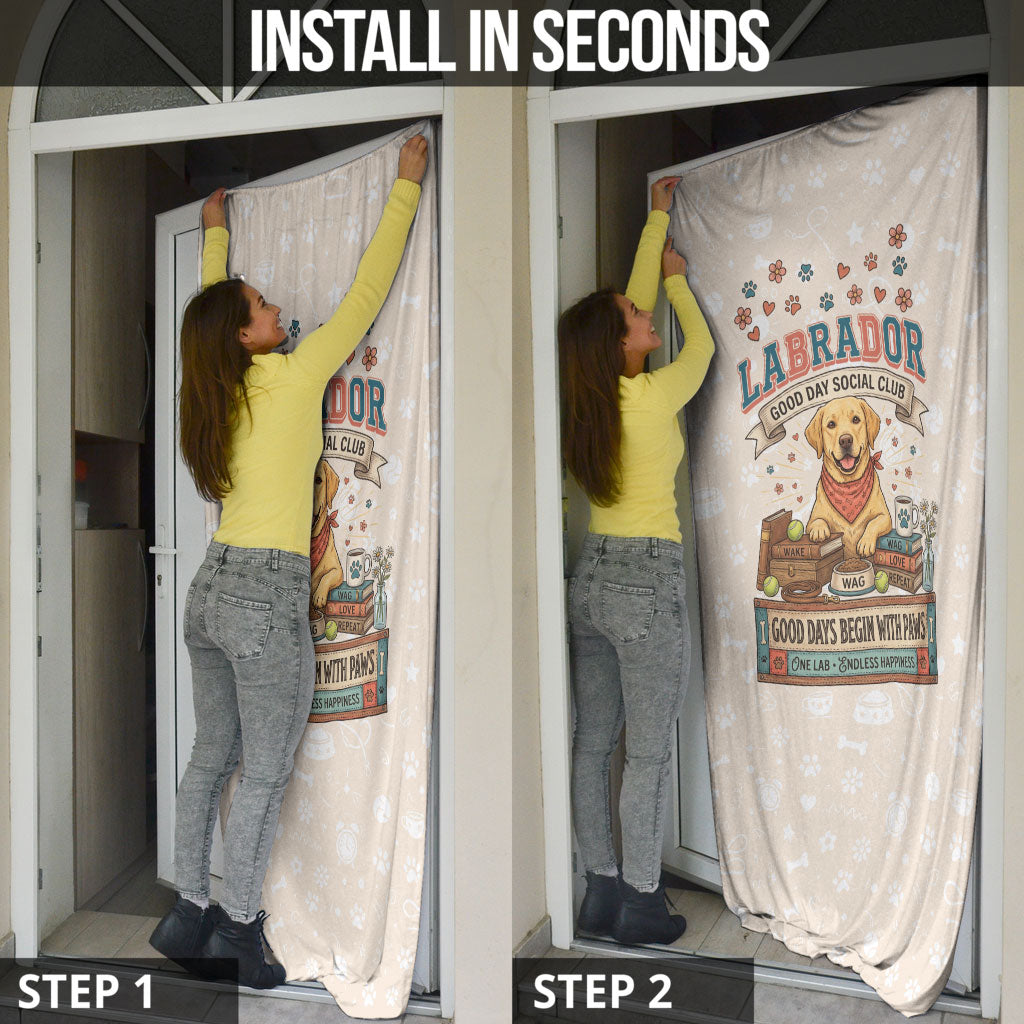Labrador Good Days Start With A Lab Door Cover Retro Cute Yellow Lab Paws And Tennis Balls