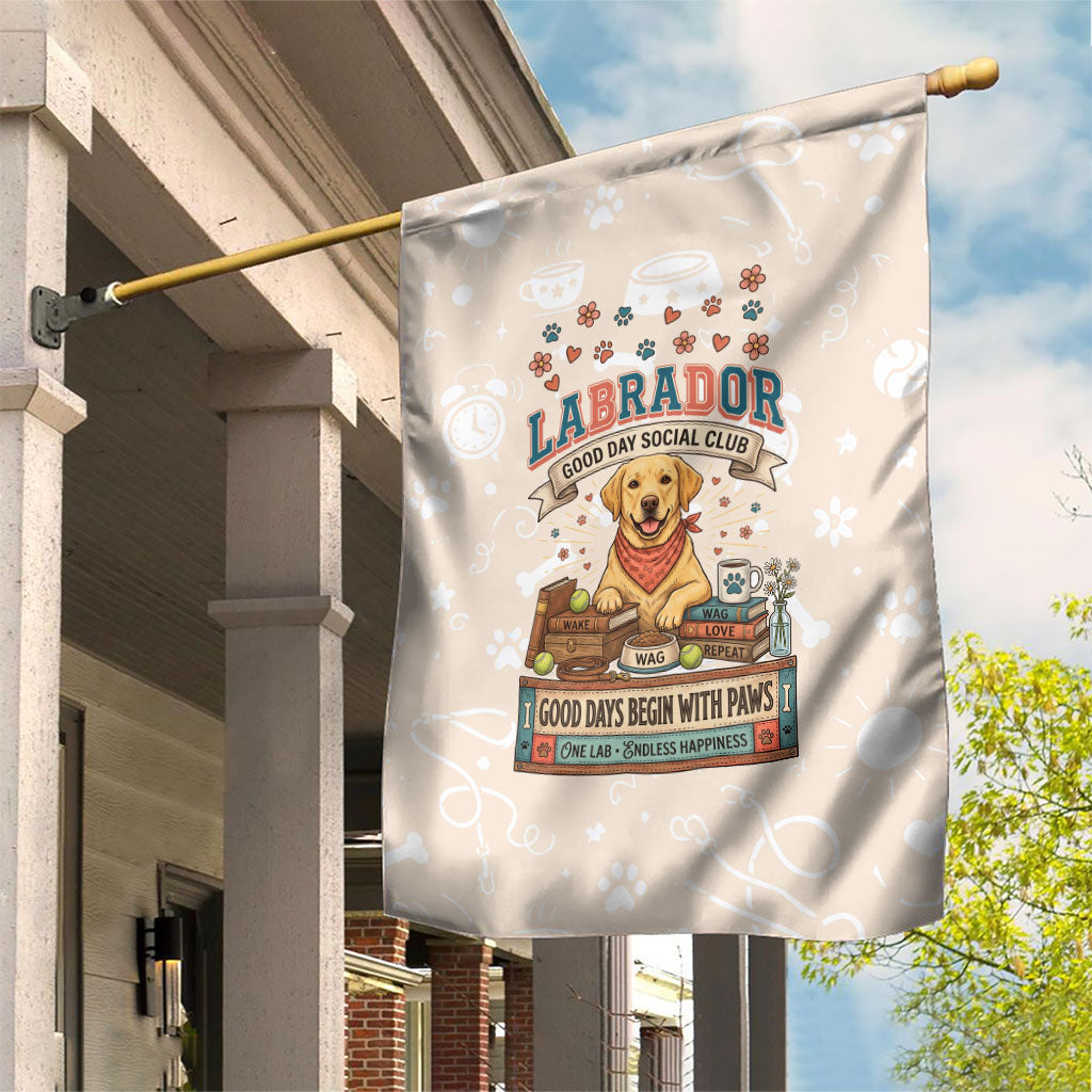 Labrador Good Days Start With A Lab Garden Flag Retro Cute Yellow Lab Paws And Tennis Balls