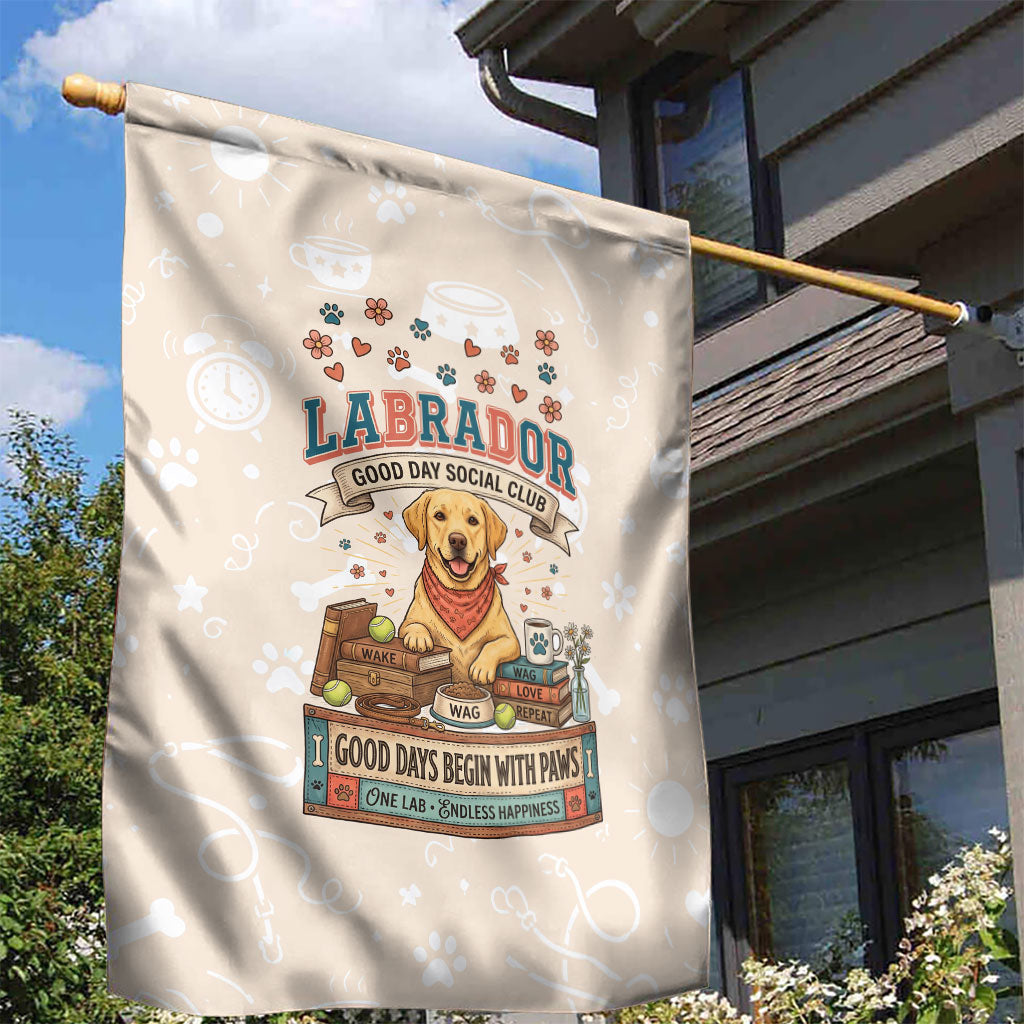 Labrador Good Days Start With A Lab Garden Flag Retro Cute Yellow Lab Paws And Tennis Balls