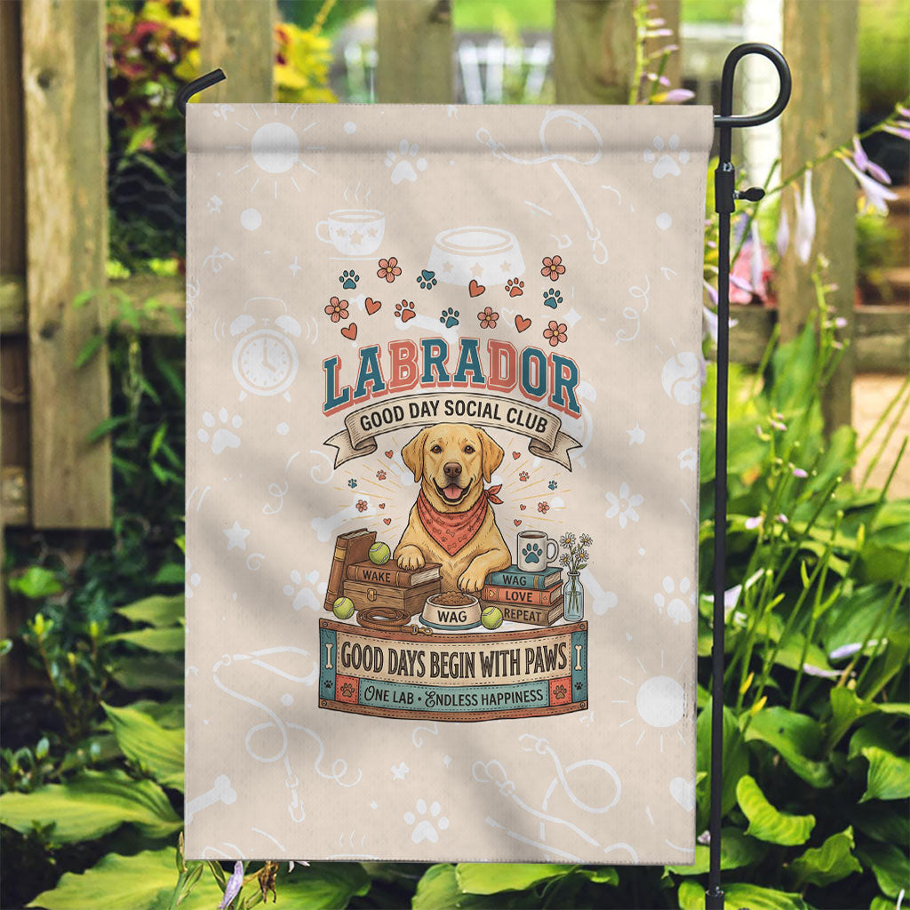 Labrador Good Days Start With A Lab Garden Flag Retro Cute Yellow Lab Paws And Tennis Balls