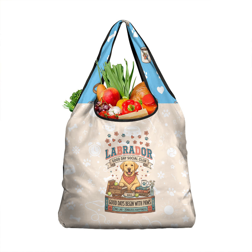 Labrador Good Days Start With A Lab Grocery Bag Retro Cute Yellow Lab Paws And Tennis Balls