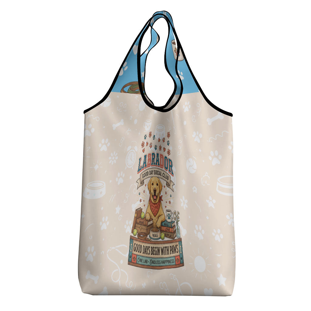 Labrador Good Days Start With A Lab Grocery Bag Retro Cute Yellow Lab Paws And Tennis Balls