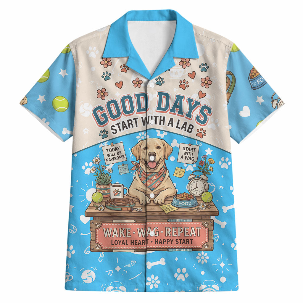 Labrador Good Days Start With A Lab Hawaiian Shirt Retro Cute Yellow Lab Paws And Tennis Balls