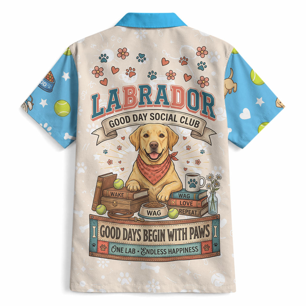 Labrador Good Days Start With A Lab Hawaiian Shirt Retro Cute Yellow Lab Paws And Tennis Balls
