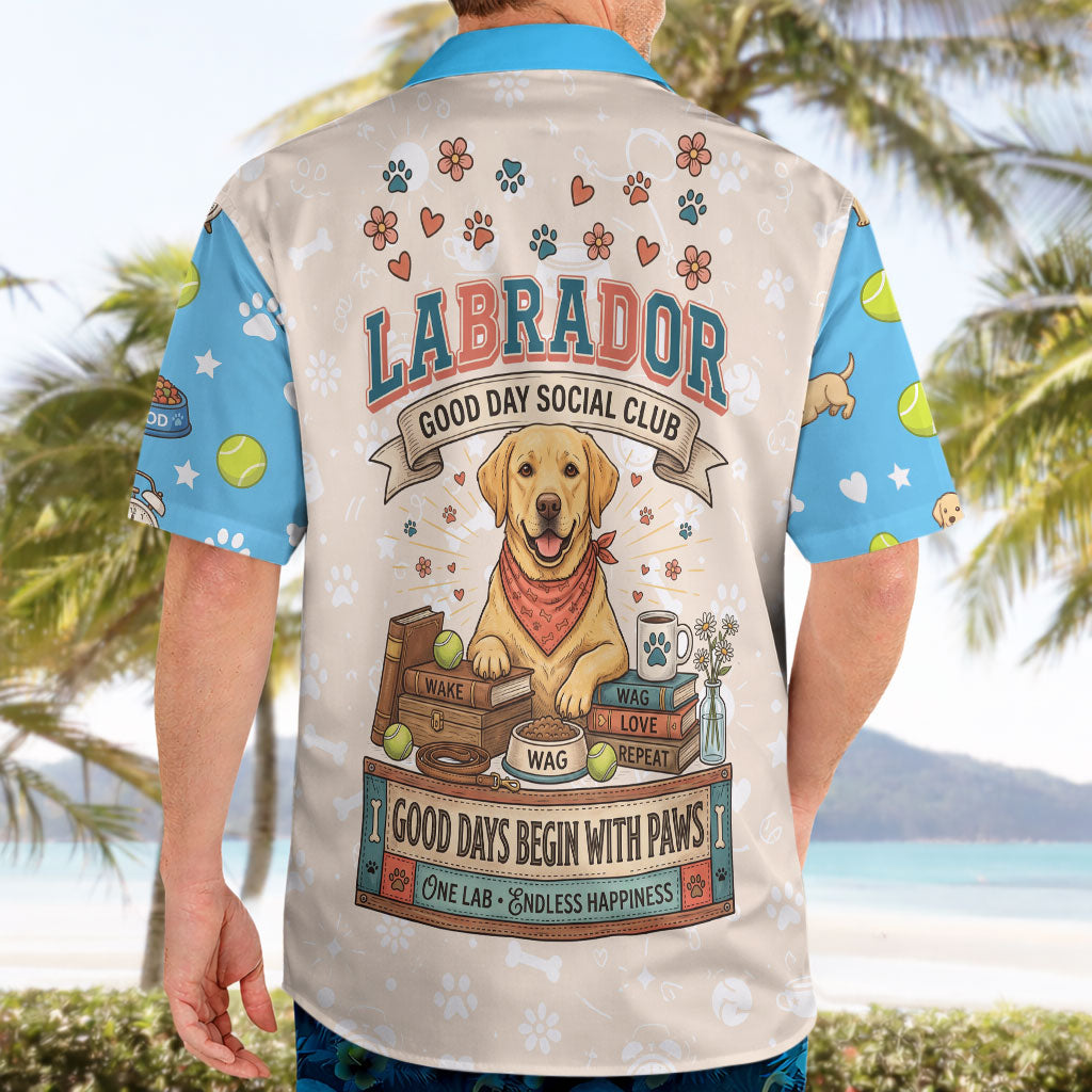 Labrador Good Days Start With A Lab Hawaiian Shirt Retro Cute Yellow Lab Paws And Tennis Balls