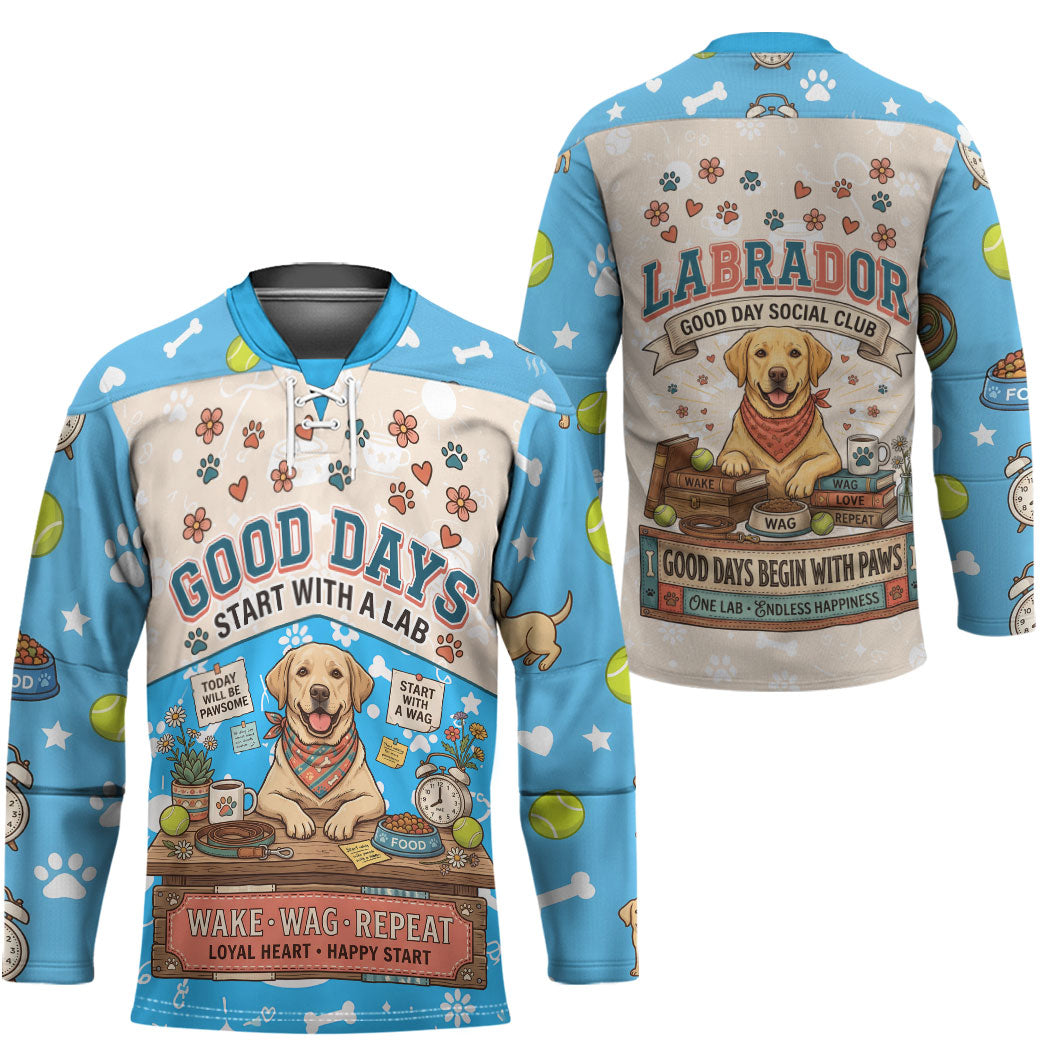 Labrador Good Days Start With A Lab Hockey Jersey Retro Cute Yellow Lab Paws And Tennis Balls