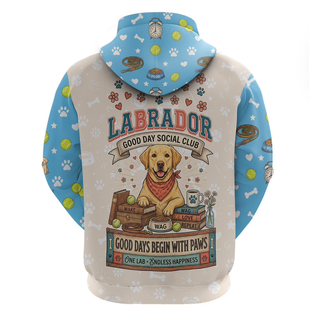 Labrador Good Days Start With A Lab Hoodie Retro Cute Yellow Lab Paws And Tennis Balls