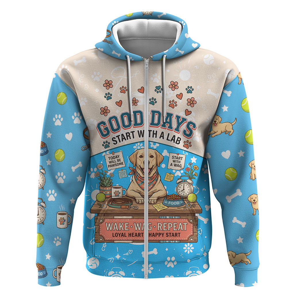 Labrador Good Days Start With A Lab Hoodie Retro Cute Yellow Lab Paws And Tennis Balls